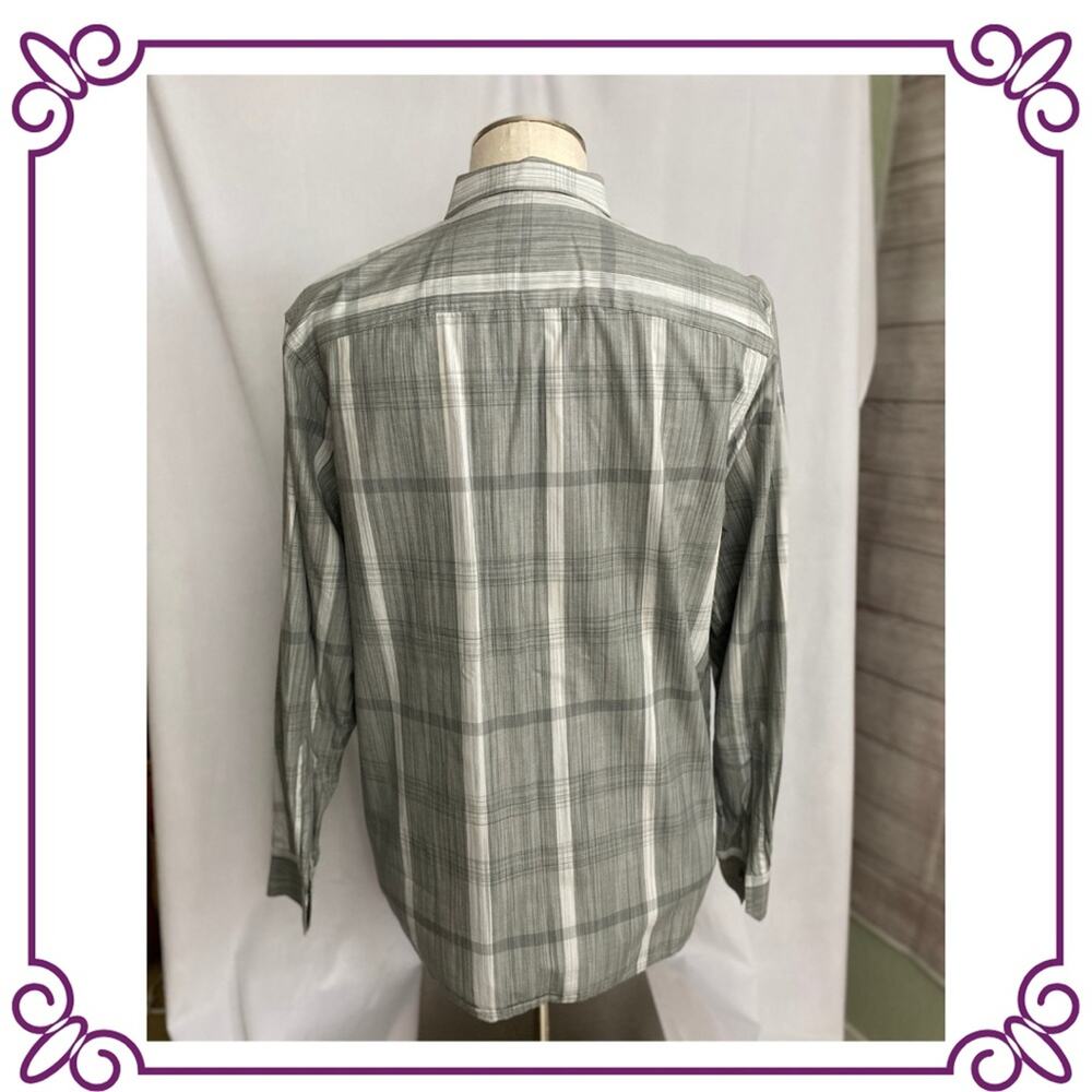 AXIST Slim Fit Long Sleeve Gray & White Plaid Cotton Shirt  Large - Picture 2 of 8